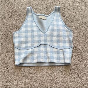 PACSUN LA Hearts Blue & White Gingham V-neck Crop Top